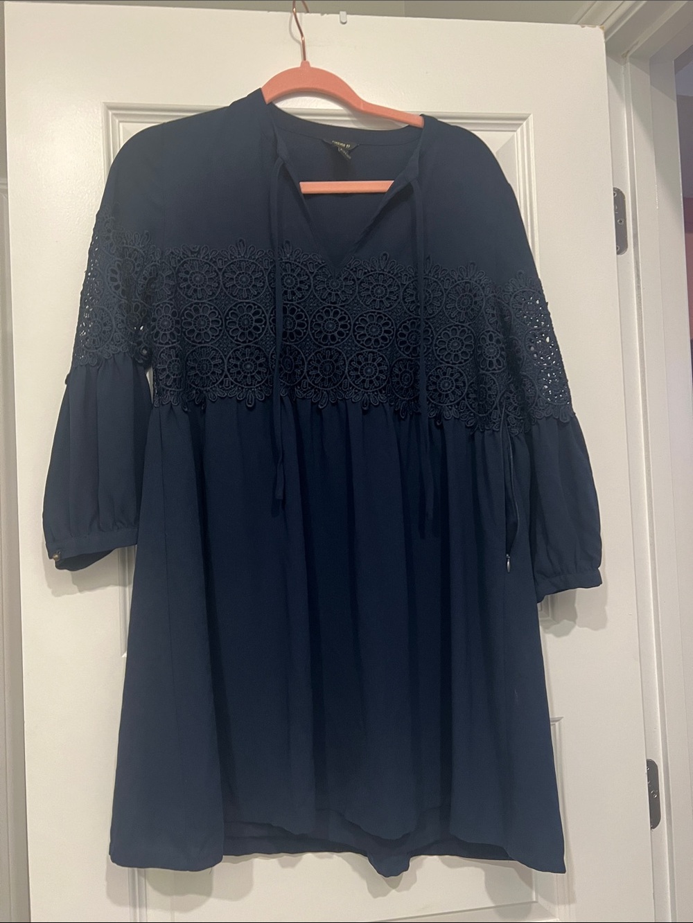 Forever 21 Navy Blue Mini Dress with Lace Yoke